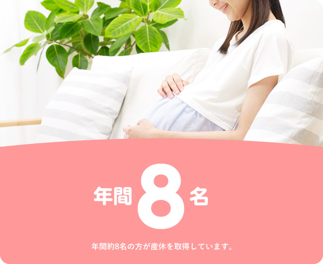 年間約8名の方が産休を取得しています。